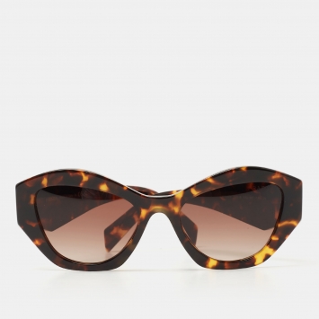 Pre Owned Prada Dark Brown Tortoise SPR07Y Symbole Cat Eye Sunglasses