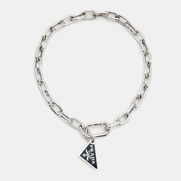 Pre Owned Prada Triangle Logo Sterling Silver Bracelet L