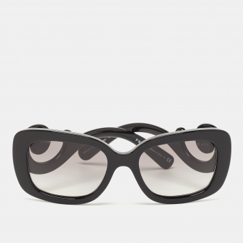 Pre Owned Prada Black SPR27O Baroque Rectangular Sunglasses
