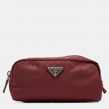 Pre Owned Prada Burgundy Nylon Cosmetic Pouch