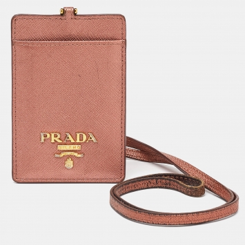 Pre Owned Prada Metallic Saffiano Leather Badge Holder