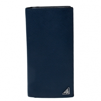 Pre Owned Prada Blue Saffiano Leather Bifold Long Wallet