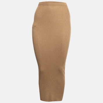 Pre Owned Prada Beige Rib Knit Midi Skirt S