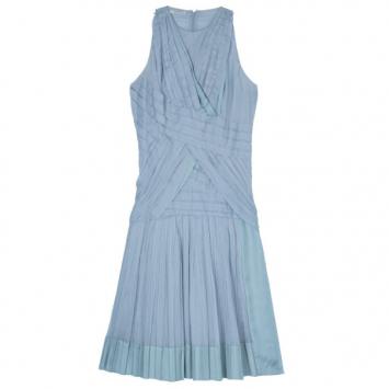 Pre Owned Prada Light Blue Cotton Gathered Dress M