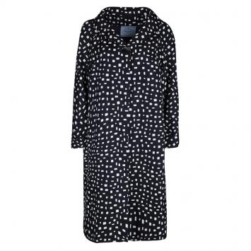 Pre Owned Prada Navy Blue and White Printed Silk Overcoat L