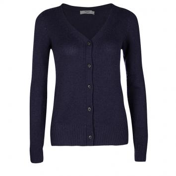 Pre Owned Prada Blue Knit Suede Patch Detail Button Front Long Sleeve Cardigan M