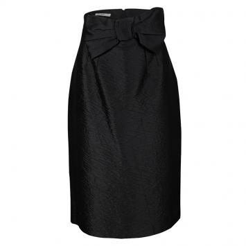 Pre Owned Prada Crushed Black Bow Detail High Waist Skirt L