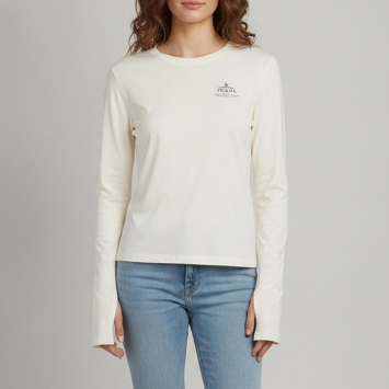 Pre Owned Prada Cream Logo Graphic Distressed Jersey Long Sleeved T-Shirt S