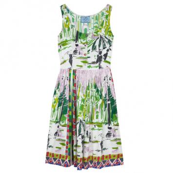 Pre Owned Prada Le Voyageur 2012 Postcard Print Cotton Dress S