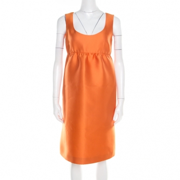 Pre Owned Prada Orange Silk Blend Gathered Empire Waist Sleeveless Dress S