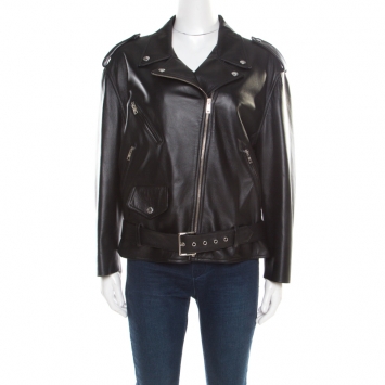 Pre Owned Prada Matte Black Nappa Leather Giacca Biker Jacket S