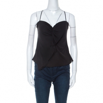 Pre Owned Prada Black Jersey Ruffle Front Camisole L 