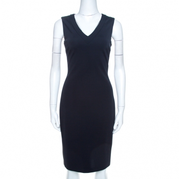 Pre Owned Prada Navy Blue Crepe Knit Sleeveless Sheath Dress M