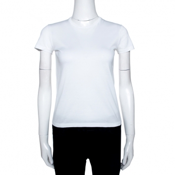 مملوكة مسبقًا Prada White Cotton Crew Neck Short Sleeve T-Shirt XS