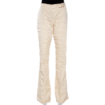 Pre Owned Prada Cream Cotton Blend Flared Trousers L