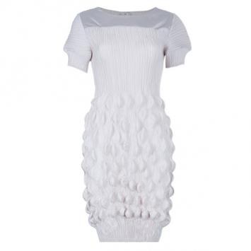 Pre Owned Prada Beige Textured Silk Dress L