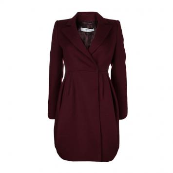 Pre Owned Prada Burgundy Wool Notched Collar Overcoat S