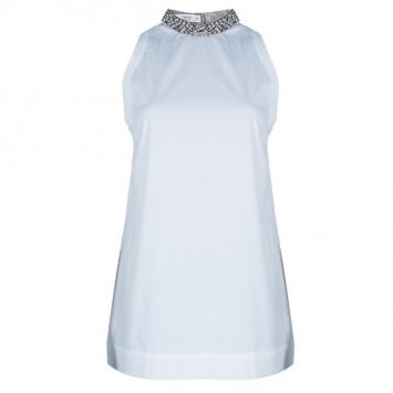 Pre Owned Prada White Embellished Collar Top M