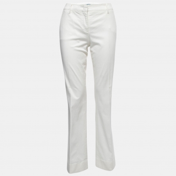 Pre Owned Prada White Cotton Flared Leg Pants L