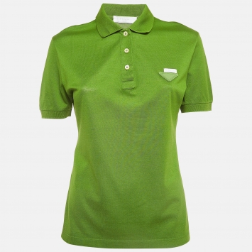 Pre Owned Prada Green Cotton Knit Polo Tshirt L