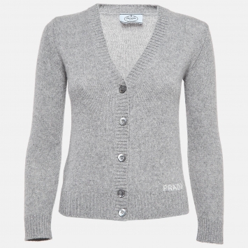 Pre Owned Prada Grey Wool Blend Button Front Cardigan S