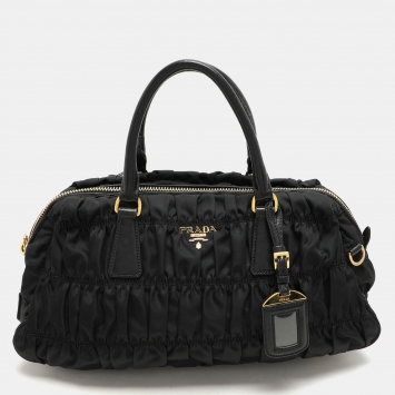 Pre Owned Prada Black Gaufre Nylon Satchel