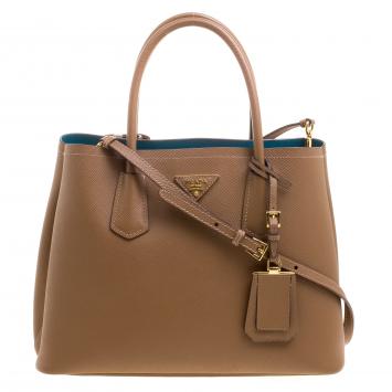 Pre Owned Prada Brown Saffiano Cuir Leather Double Handle Tote