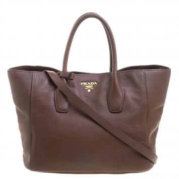 Pre Owned Prada Brown Vitello Daino Leather Shopper Tote