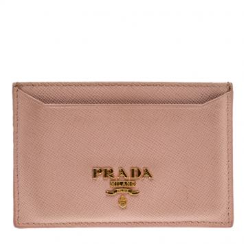 Pre Owned Prada Blush Pink Saffiano Metal Leather Card Holder 