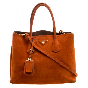 Pre Owned Prada Orange Suede Double Handle Tote