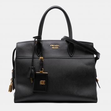 Prada Black Saffiano and City Calf Esplanade Satchel