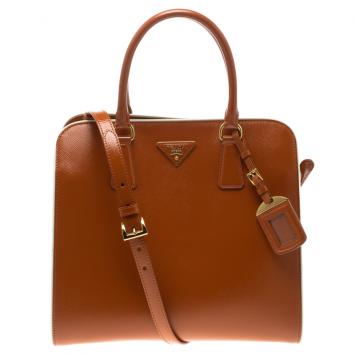 Pre Owned Prada Orange Saffiano Vernic Leather Tote