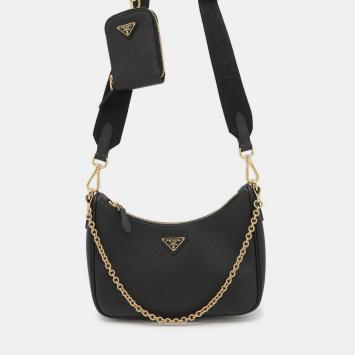 Pre Owned Prada Re-Edition 2005 Saffiano Shoulder Bag Black