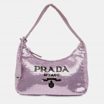 Pre Owned Prada Purple Mini Re Nylon Paillettes Sequin Re Edition 2000 Shoulder Bag
