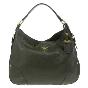 Pre Owned Prada Dark Green Vitello Daino Snap Hobo