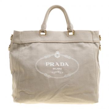 Pre Owned Prada Beige Denim Logo Tote 