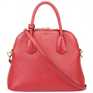 Pre Owned Prada Red Saffiano Leather Top Handle Bag