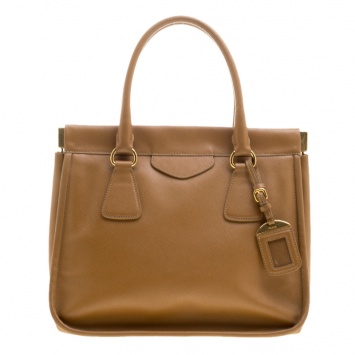 Pre Owned Prada Caramel Saffiano Lux Leather Frame Top Handle Bag