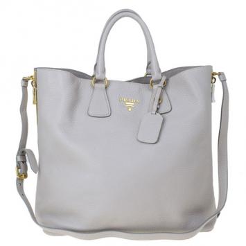 Pre Owned Prada Grey Pomice Vitello Daino Shopper Tote