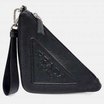 Pre Owned Prada Black Saffiano Triangle Clutch