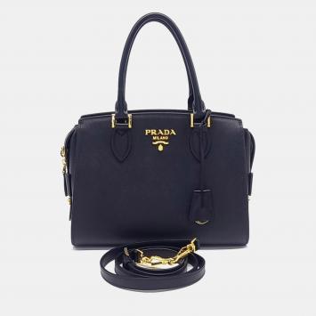 Pre Owned Prada Black Leather Saffiano Tote and Shoulder Bag 