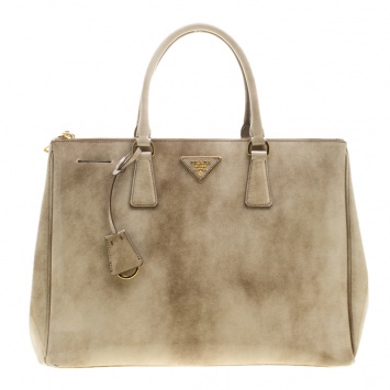 Pre Owned Prada Beige Patent Leather Large Double Zip Tote