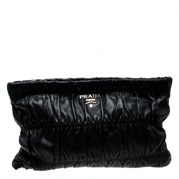 Pre Owned Prada Black Nappa Gauffre Leather Clutch