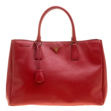 Pre Owned Prada Red Saffiano Lux Leather Large Tote