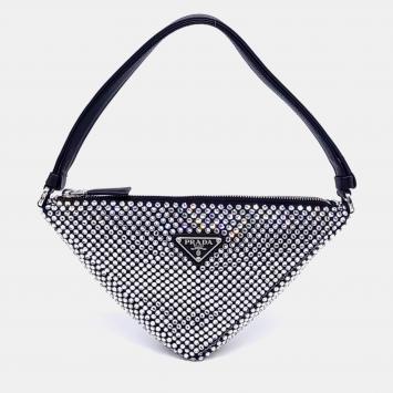 Pre Owned Prada Black Crystals and Satin Pouch