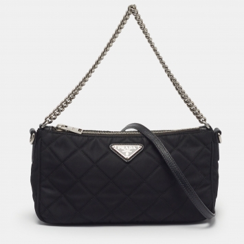 Pre Owned Prada Impuntu Black Nylon Tessuto Quilted Crossbody Bag