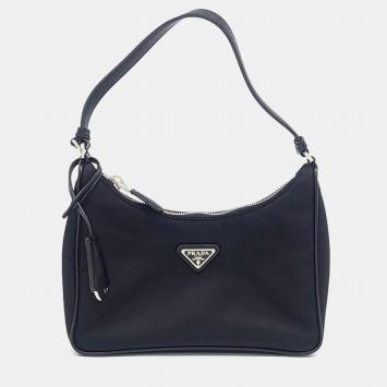 Pre Owned Prada Black Re-Nylon Hobo Bag
