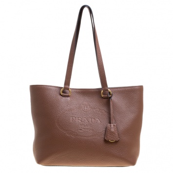 Pre Owned Prada Brown Vitello Daino Leather Shopper Tote