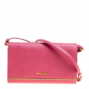 Pre Owned Prada Hot Pink Saffiano Leather Clutch Shouder Bag