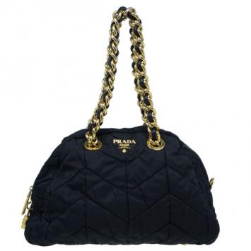 Pre Owned Prada Black Chevron Quilted Nylon Dome Bag